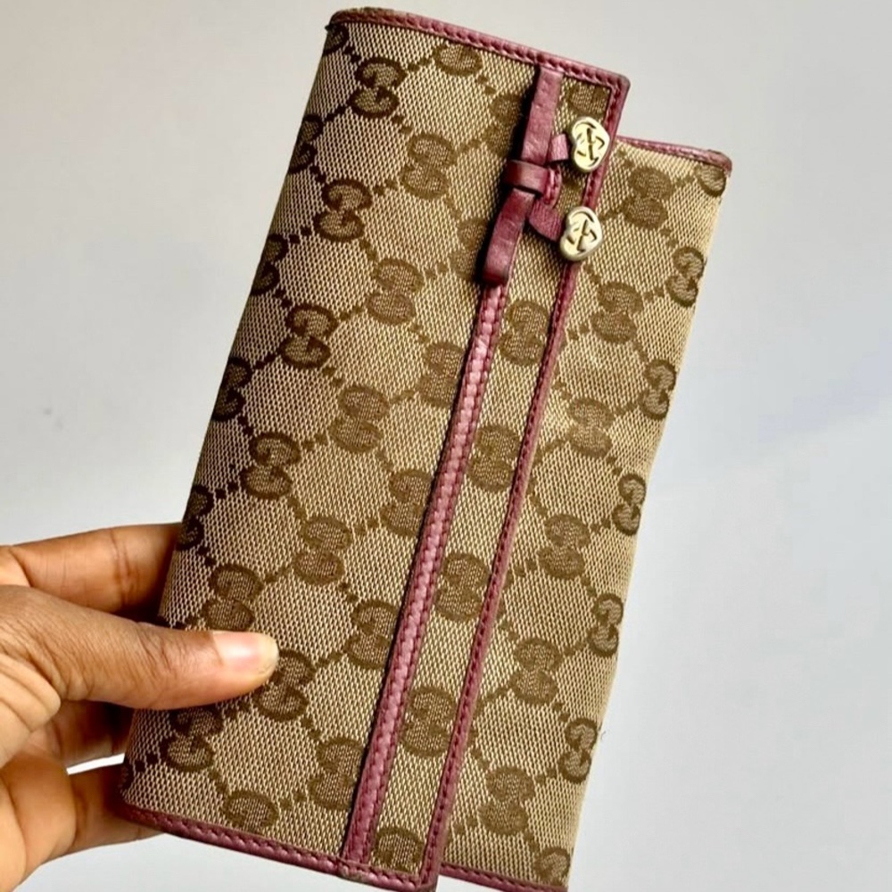 Gucci Brown and Purple Monogram Clutch